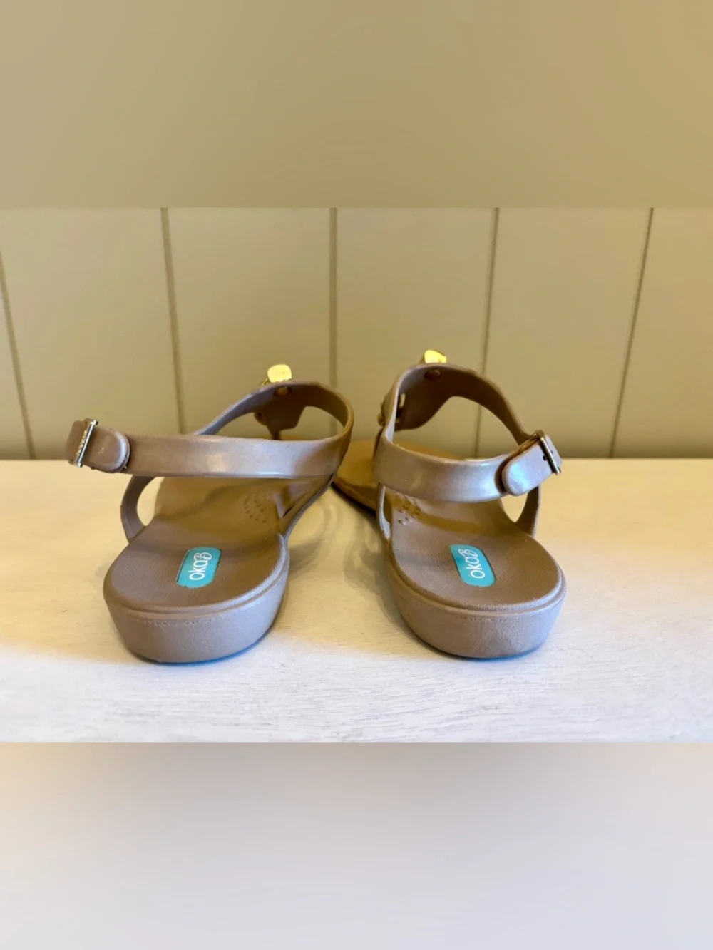 OKA B. Neptune T-strap Metallic Beige Nautical Sandal Waterproof Sz 8 Women’s - Picture 5 of 10